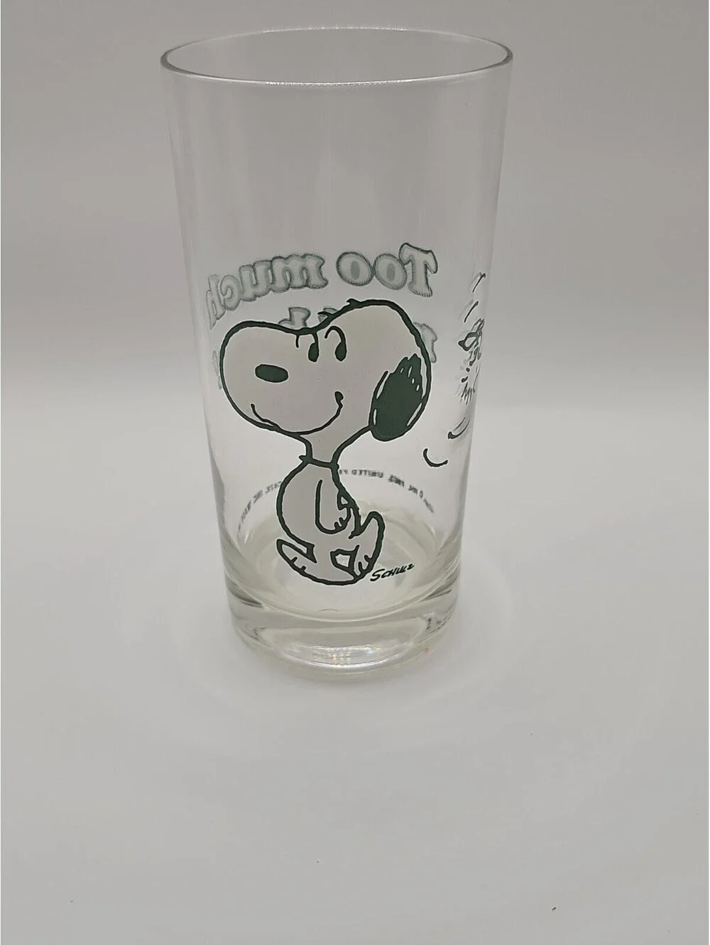 Vintage A&W Snoopy “Too Much Root Beer” Glass Green Outlined